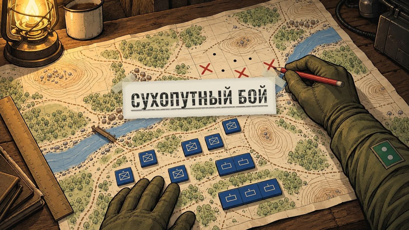 Обложка: штабная карта, фишки подразделений и красный карандаш